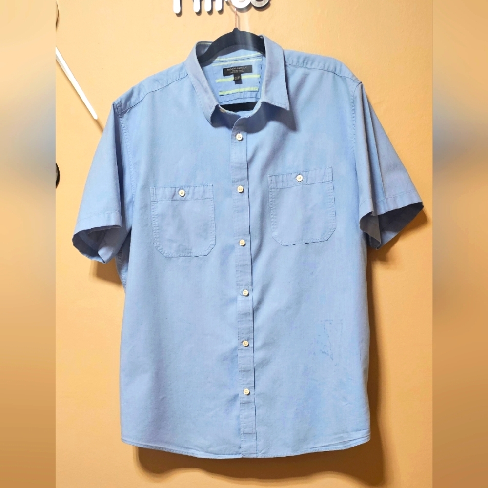 Banana Republic Sky Blue Casual Button-Down Short Sleeve Shirt,XL